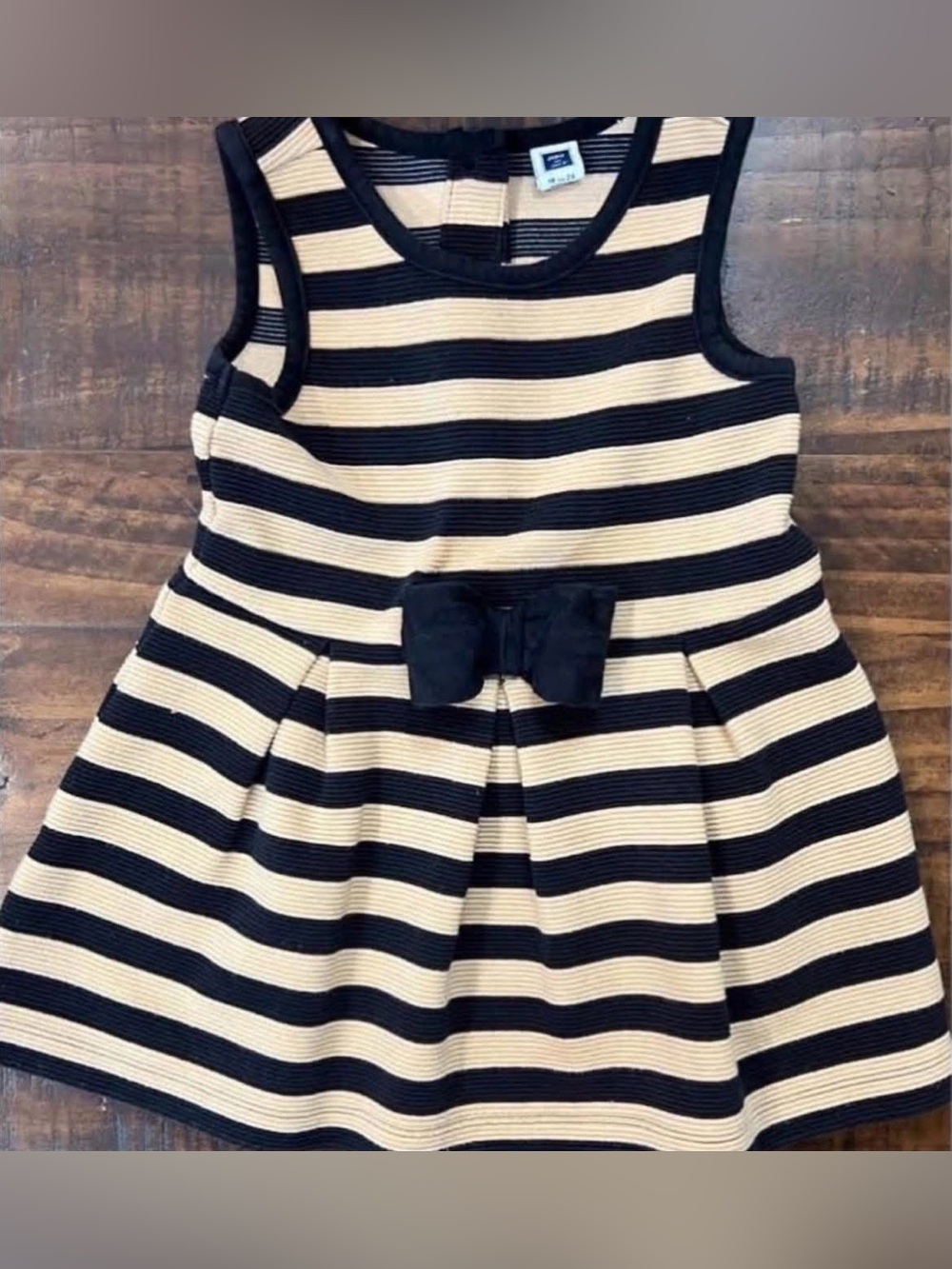 Janie & Jack Striped Bow-Front Kids Dress in Black and Cream 18/24 months